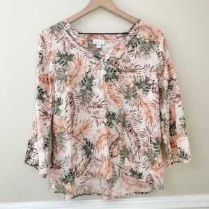 J.Jill Love Linen Tropical Palm Leaf 100% Linen V-Neck Blouse - MP